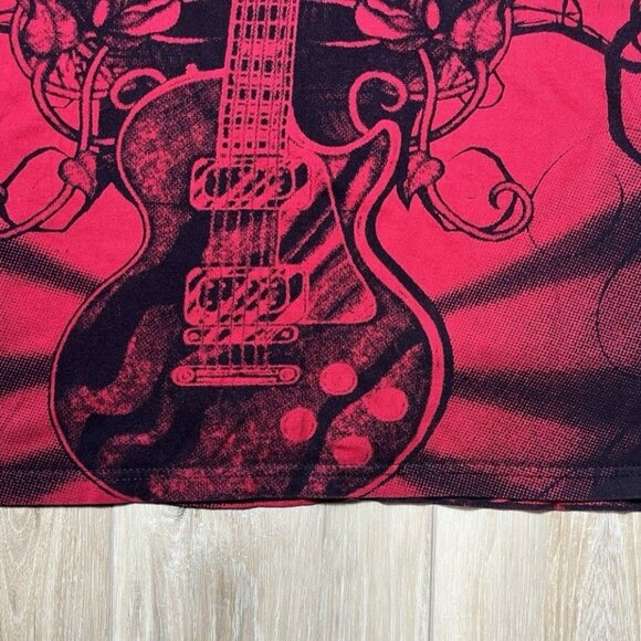Vintage Grey Star Black/Red Guitar Print Shirt - Men Small - Picture 2 of 16